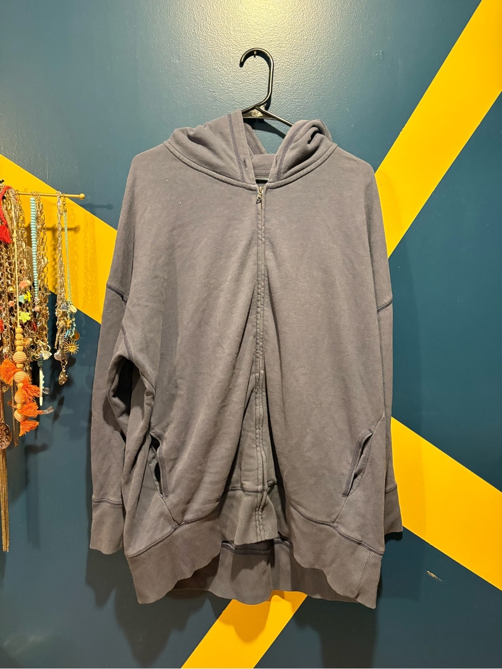 Aerie Steel Blue Oversized Full Zip Hoodie EUC